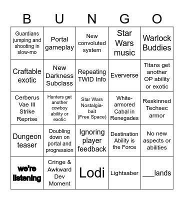 Renegads + Ash & Iron Stream Bingo Card