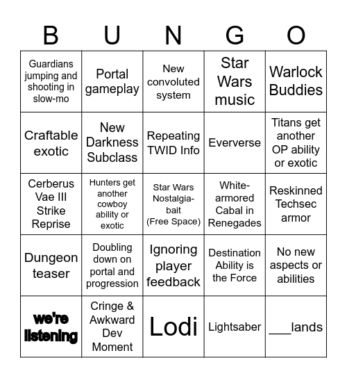 Renegads + Ash & Iron Stream Bingo Card