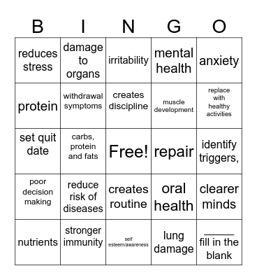 Health promotion Bingo Card
