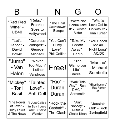 Bourneo Bingo - 80's! Bingo Card