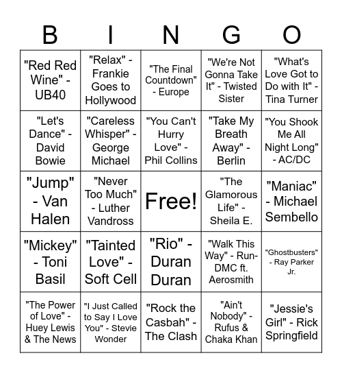 Bourneo Bingo - 80's! Bingo Card
