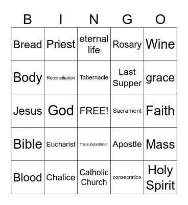 First Communion Bingo Card