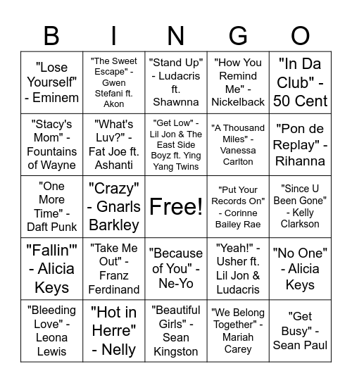 Bourneo Bingo - 00's Bingo Card