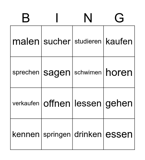 Verben Deutsch Bingo Card