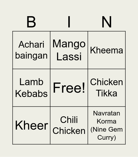 Half Hour Hangout Bingo Card