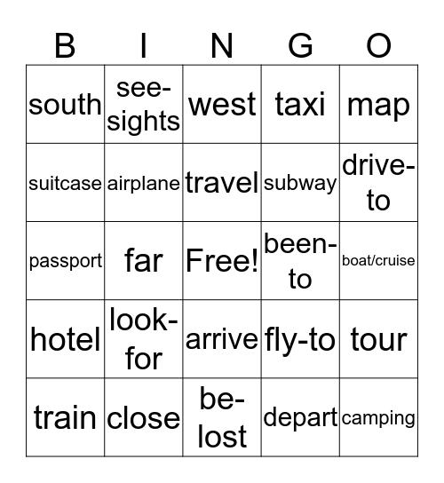 ASL Travel, Transportation, and Direction Bingo Card