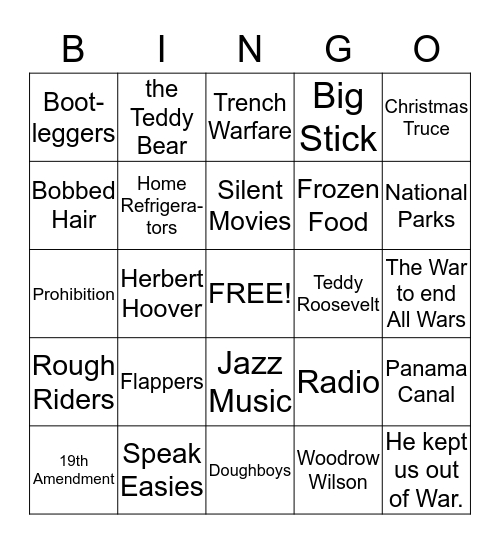 1900-1930 History  Bingo Card