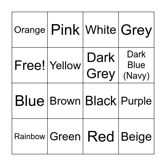 Colour Bingo Card