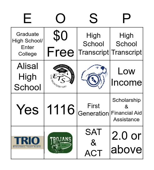 Alisal High School ETS Bingo Card