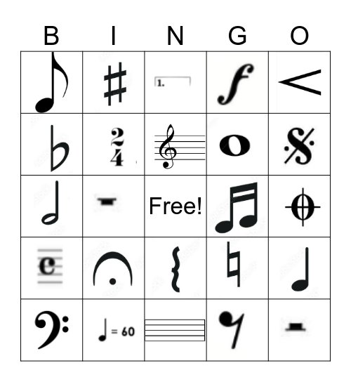 Music Reading Bingo Card