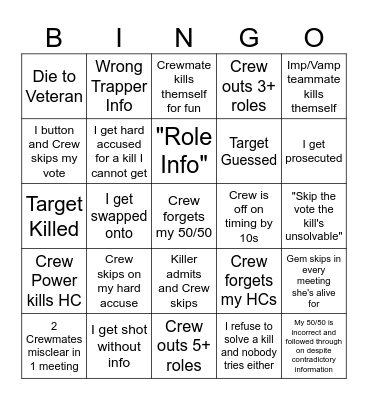 Humong Us Throws Bingo Card