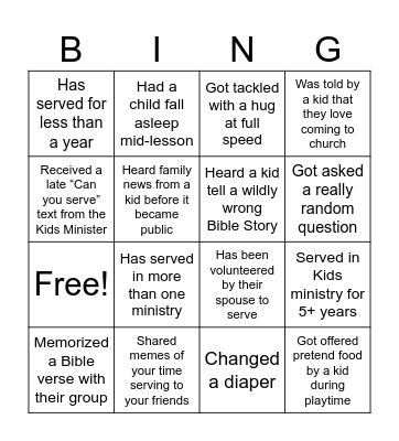 Volunteer Bingo Card