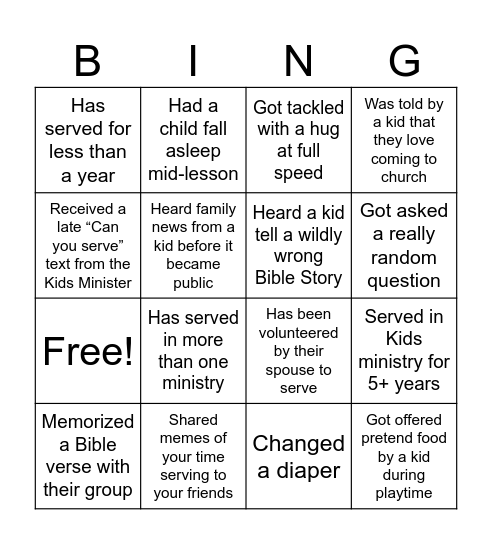 Volunteer Bingo Card