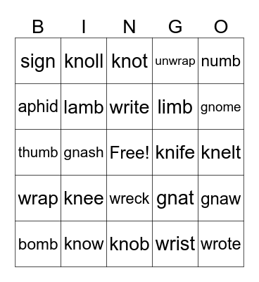 Silent Sounds Review Bingo Card
