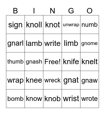 Silent Sounds Review Bingo Card