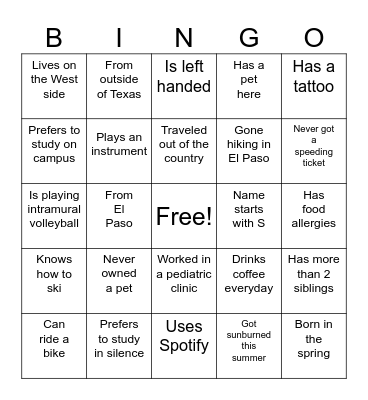 Pediatric People! Bingo Card