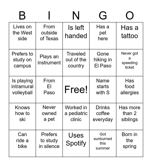 Pediatric People! Bingo Card