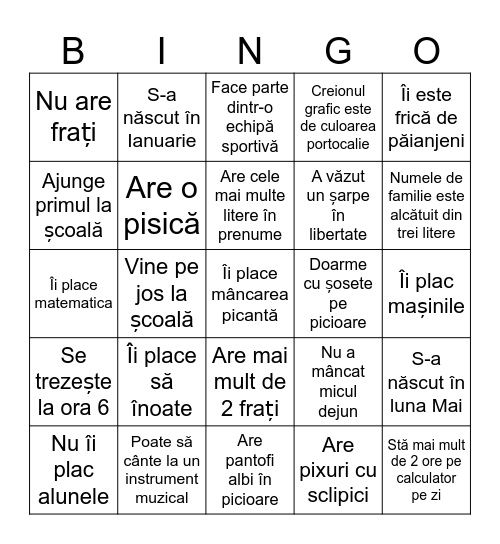 Clasa a II-a A Bingo Card