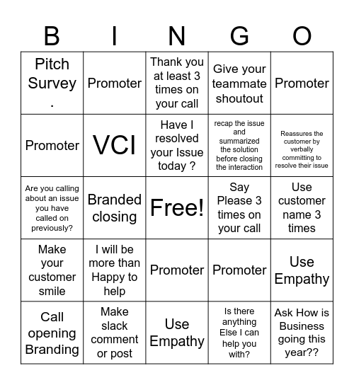 Team PencilSmith Bingo Card