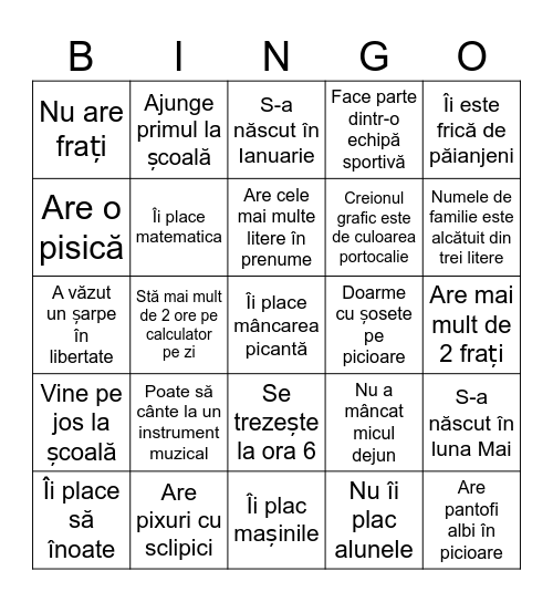 Clasa a II-a A Bingo Card