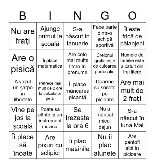Clasa a II-a A Bingo Card