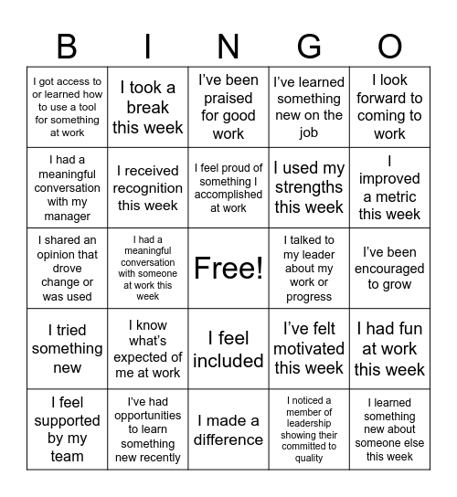 Gallup Engagement Bingo Card