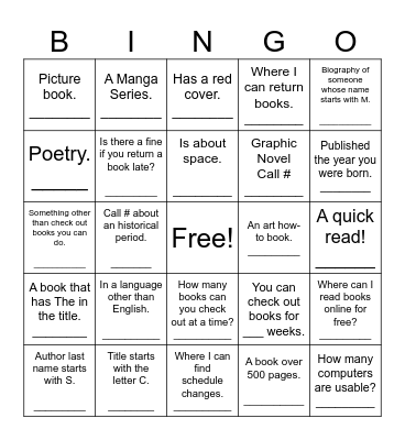 LIBRARY SCAVENGER HUNT Bingo Card