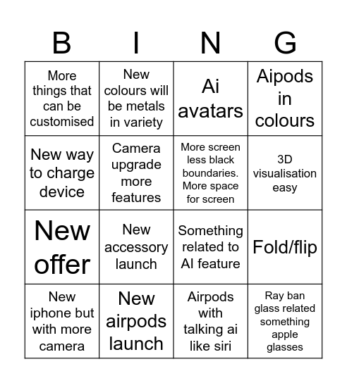 Apple Bingo Card