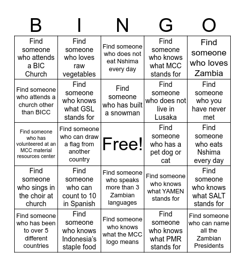 IVEP & YAMEN Reunion 2016 Bingo Card