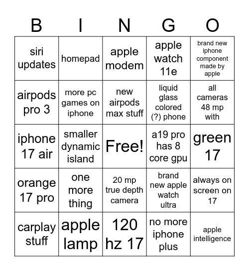 apple event bingo Card