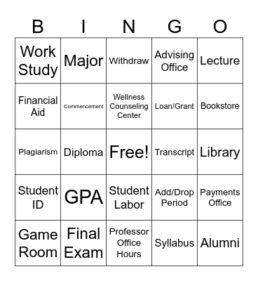 Campus Lingo Bingo Card
