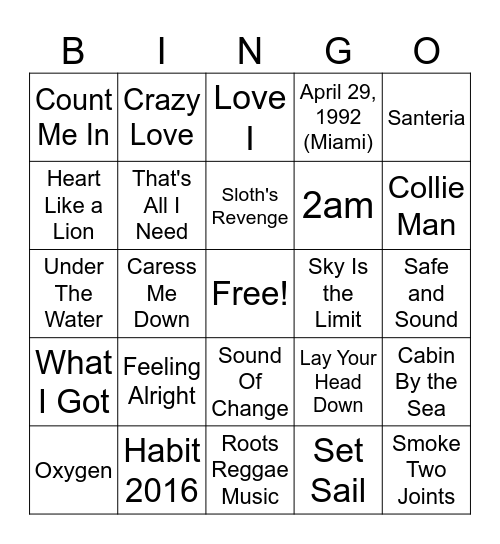 ISLAND VIBES MUSIC BINGO ROUND 2 Bingo Card