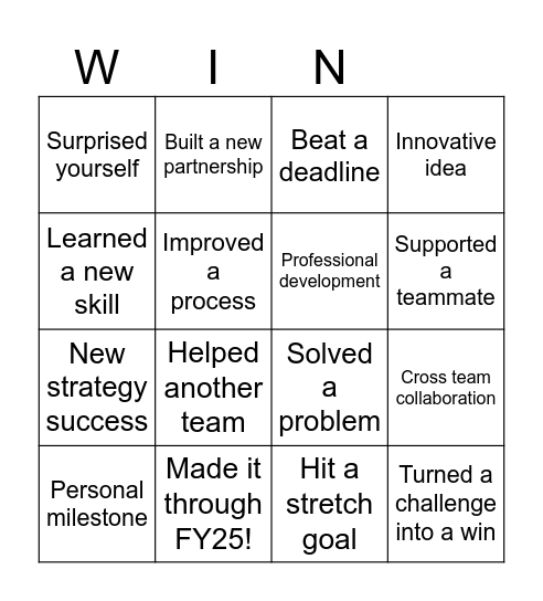 OPD FY25 Wins! Bingo Card