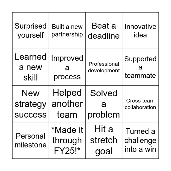 W                  I               N        G        O Bingo Card