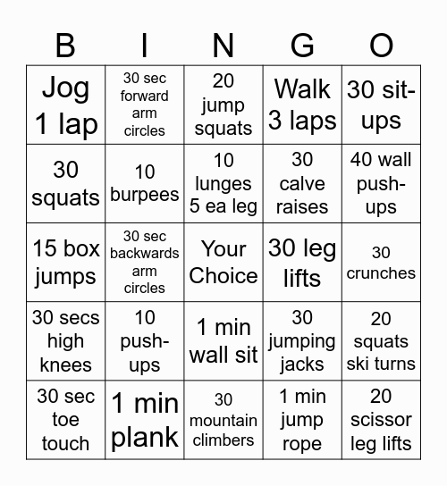 BINGO WARM UP! Bingo Card