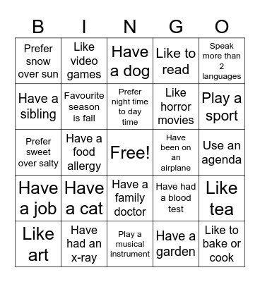 Icebreaker Bingo Card