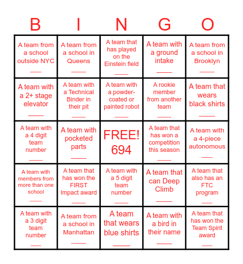 694 StuyPulse - Rookie Bingo - 2025 Robo Replay Bingo Card