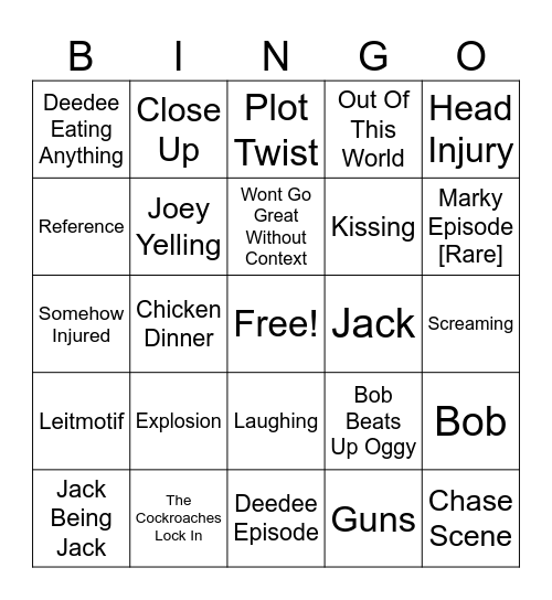 Oggy Bingo Card