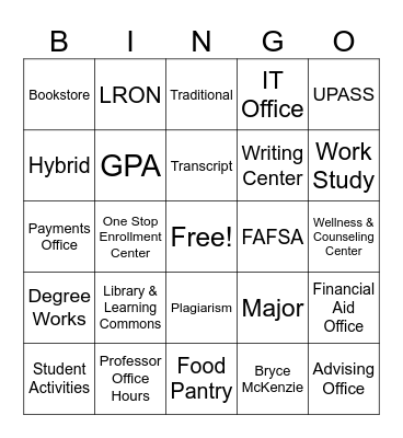 Campus Bingo Card