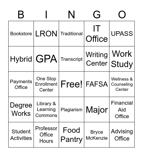 Campus Bingo Card