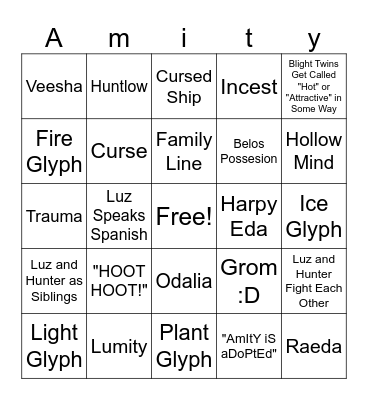 Owl House Bingo Card