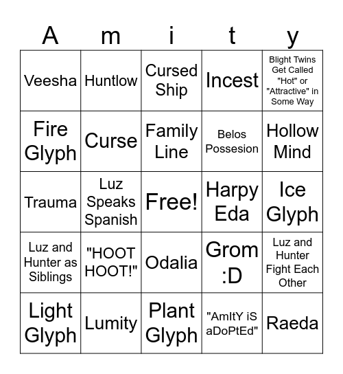 Owl House Bingo Card