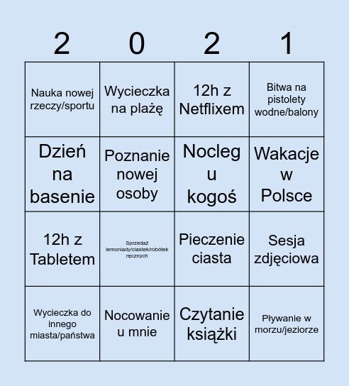 Wakacje Bingo Card