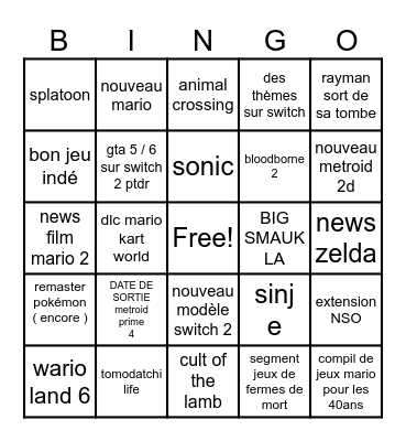 nintendo direc tbingo !!!!!!!!! Bingo Card