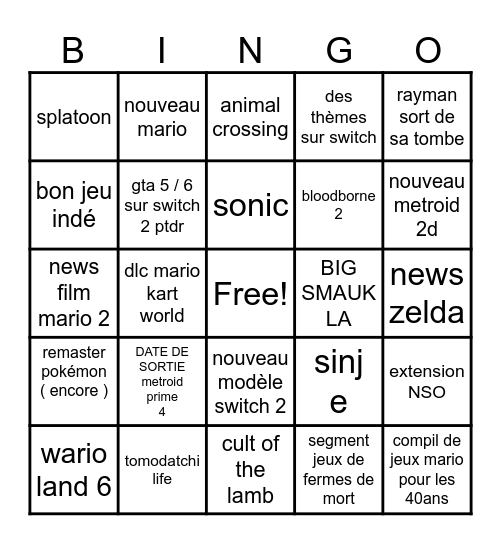 nintendo direc tbingo !!!!!!!!! Bingo Card