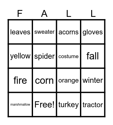 Fall Bingo! Bingo Card
