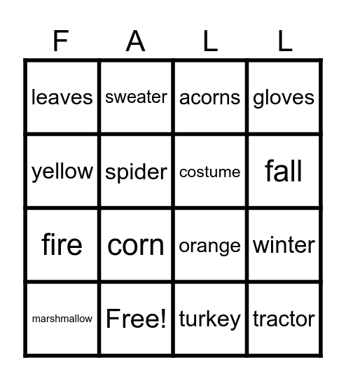Fall Bingo! Bingo Card