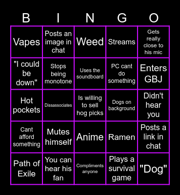 Chris Bingo Card