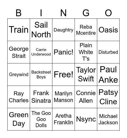 Music Bingo Card