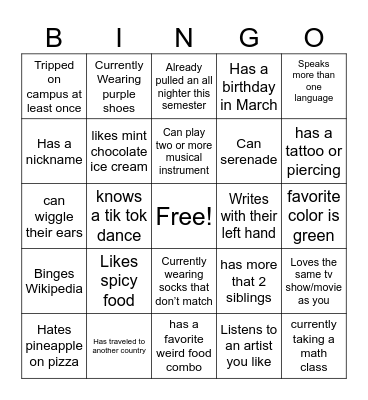 Ice Breaker Bingo Card